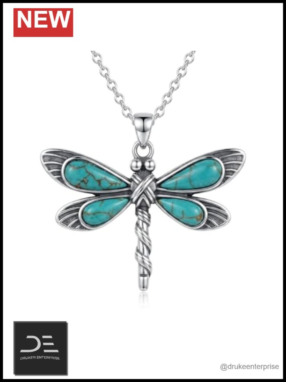 Turquoise Dragonfly Necklace 925 Sterling Silver Pendant